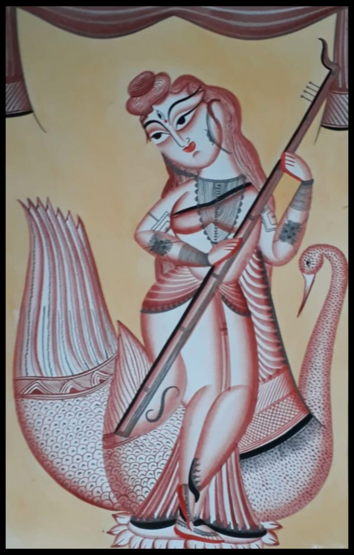Goddess of the Arts: A Kalighat Painting by Uttam Chitrakar Thumbnail