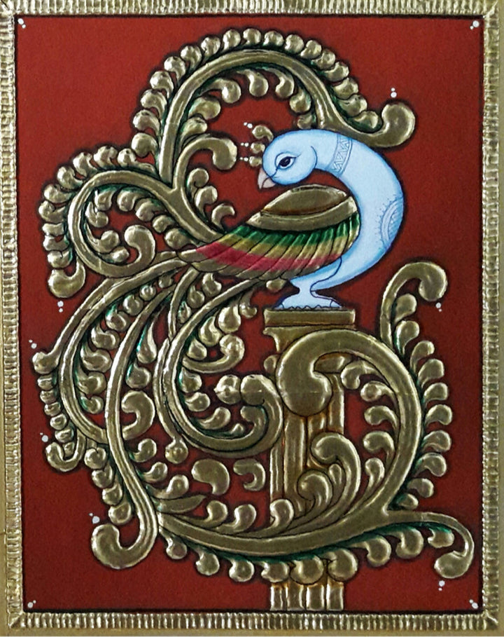 Golden Peacock, Tanjore Painting by Sanjay Tandekar Thumbnail