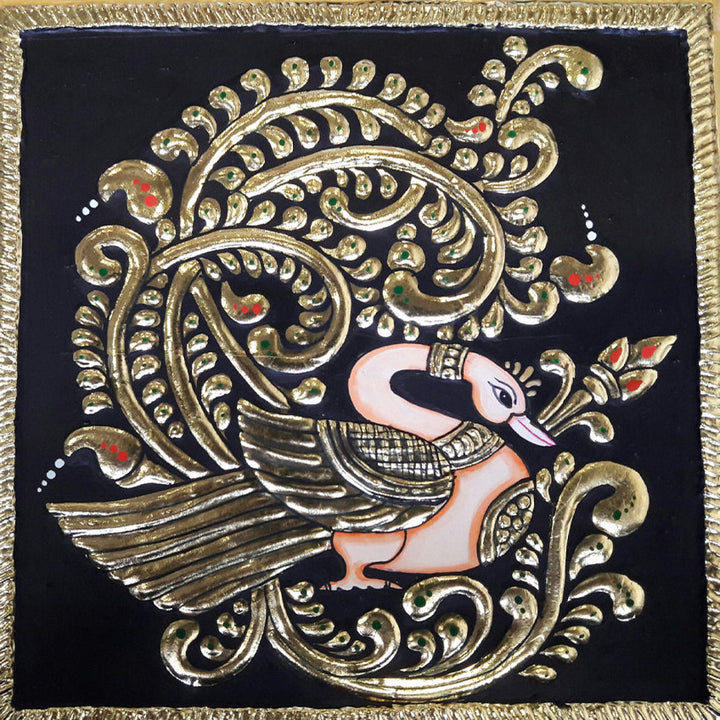 Golden Peacock, Tanjore Painting by Sanjay Tandekar Thumbnail