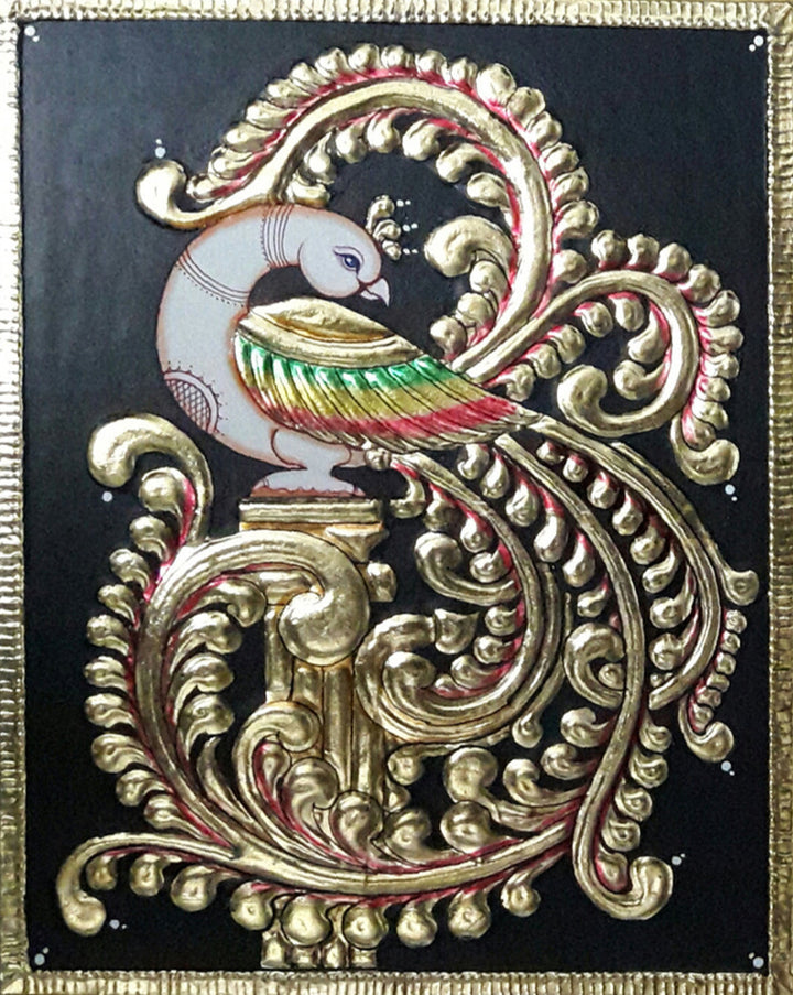 Golden Peacock, Tanjore Painting by Sanjay Tandekar Thumbnail