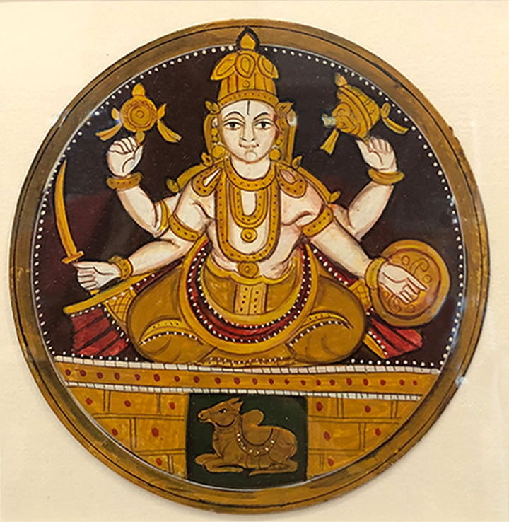 Golden Radiance: Lord Vishnu's Celestial Majesty Mysore painting by Hemalatha B Thumbnail