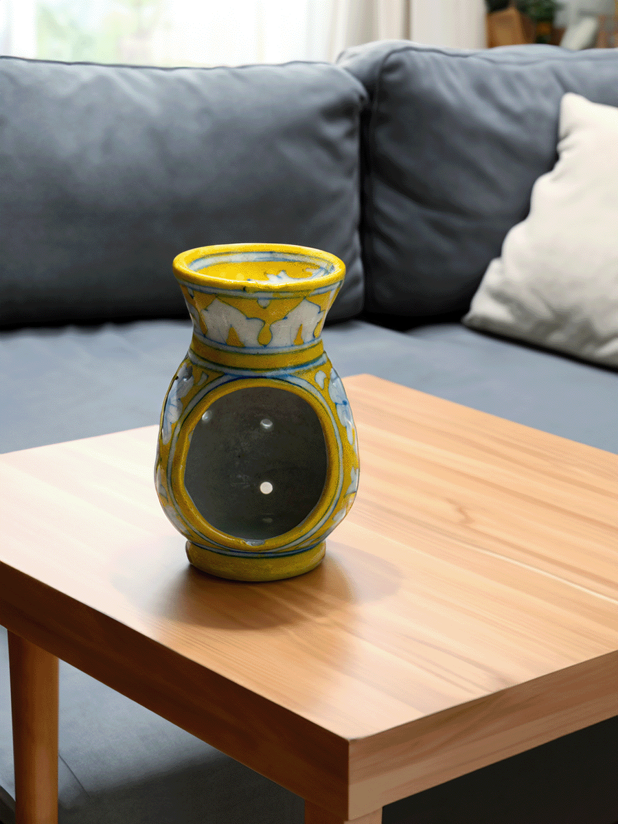 Purchase Golden Serenity: Tealight Elegance Blue Pottery By Gopal Saini