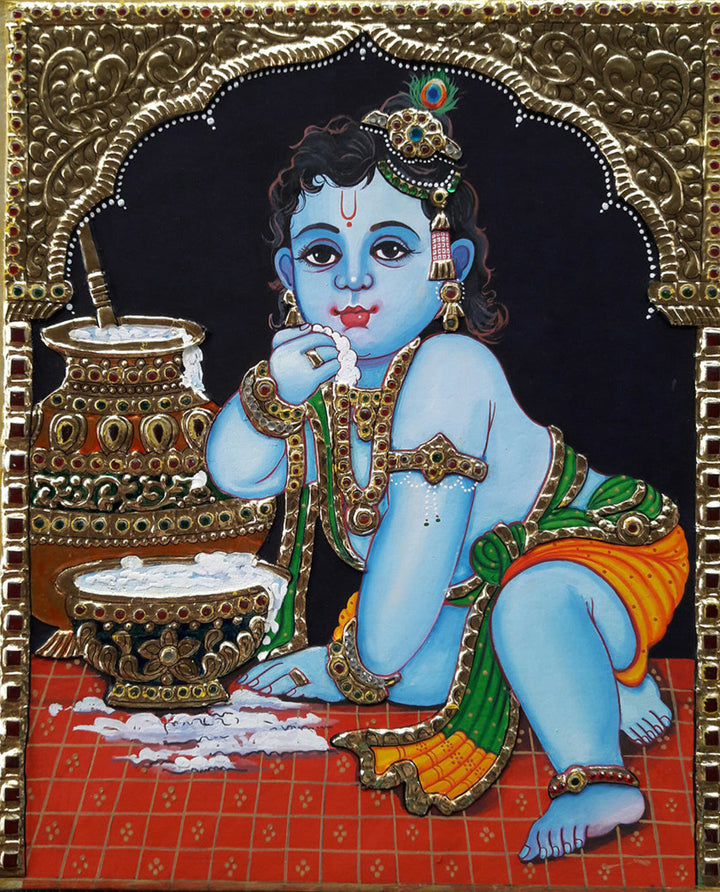 Gopala: The Makhon-chor, Tanjore Art by Sanjay Tandekar Thumbnail