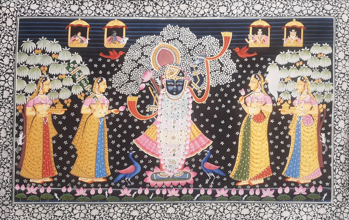 Shrinathji and Gopis in Divine Jubilation: A Pichwai by Shehzaad Ali Sherani Thumbnail
