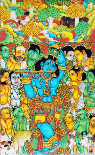 Govardhana Leela in Kerala Mural by Jijulal Thumbnail
