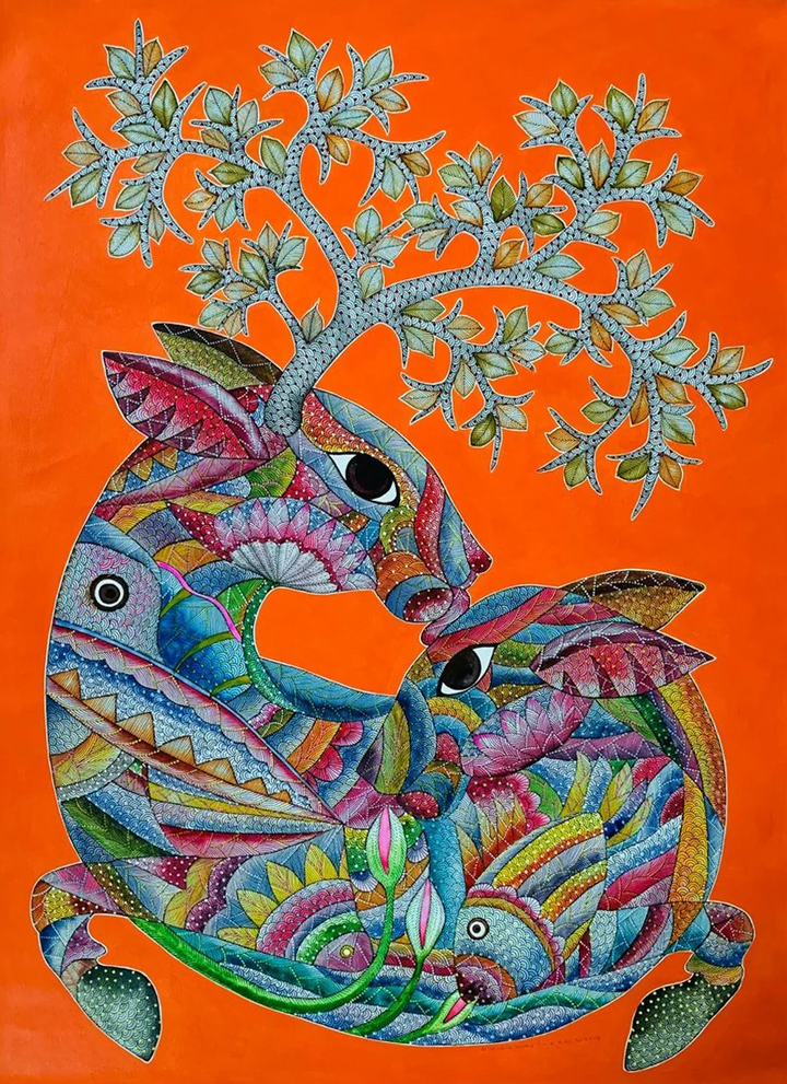 Graceful Deer: Gond Painting by Venkat Shyam Thumbnail