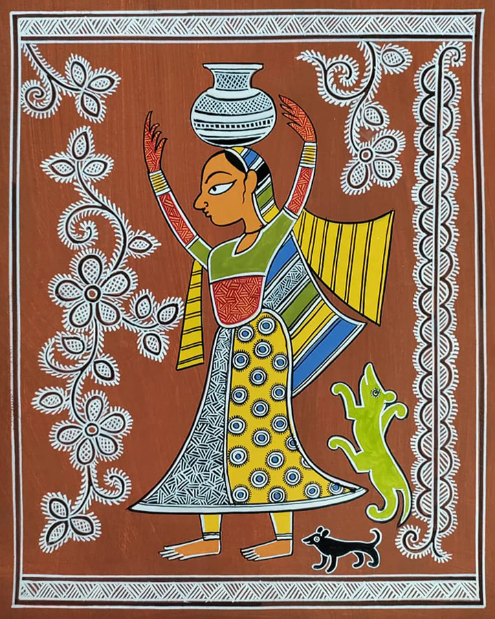 Graceful Tales: A Journey of Woman through the Mandana Tapestrye Mandana Painting by Vidya Devi Soni Thumbnail