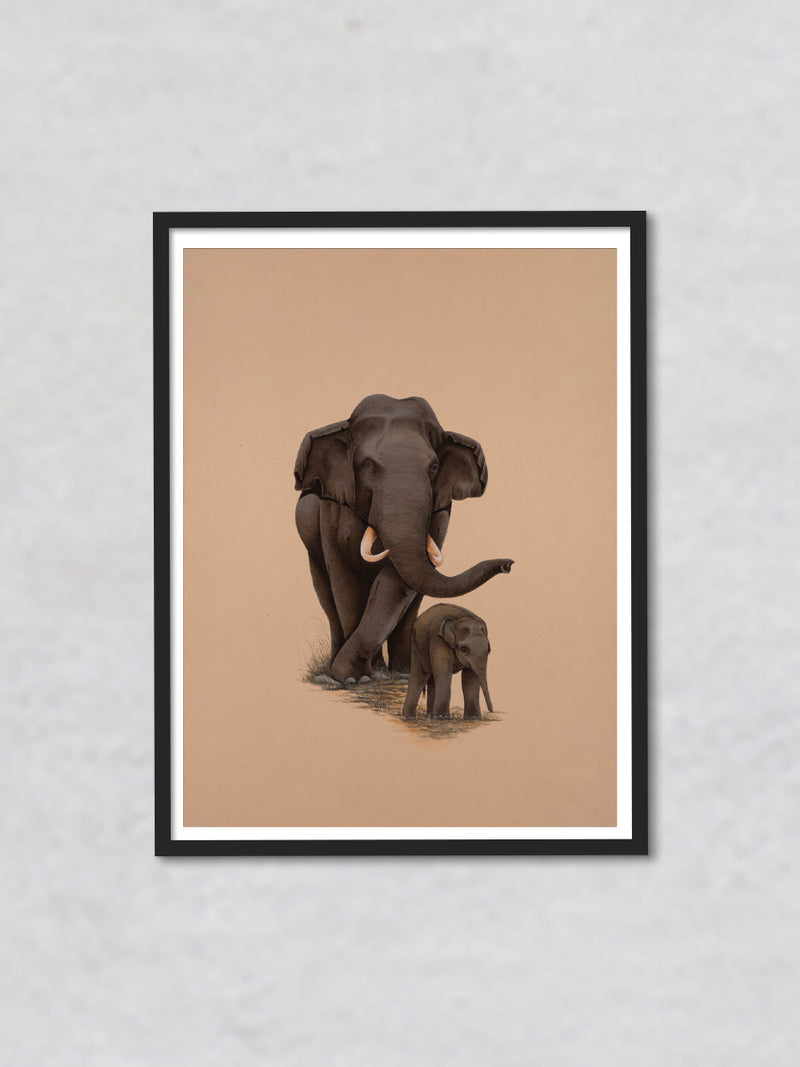 Graceful Majesty A Mughal Miniature Tribute to the Elephant Duo by Mohan Prajapati