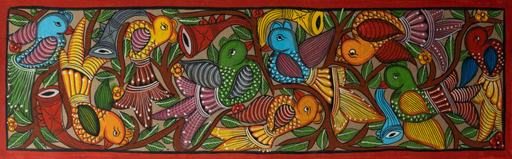 Group of Birds: Santhal Tribal Pattachitra by Manoranjan Chitrakar Thumbnail