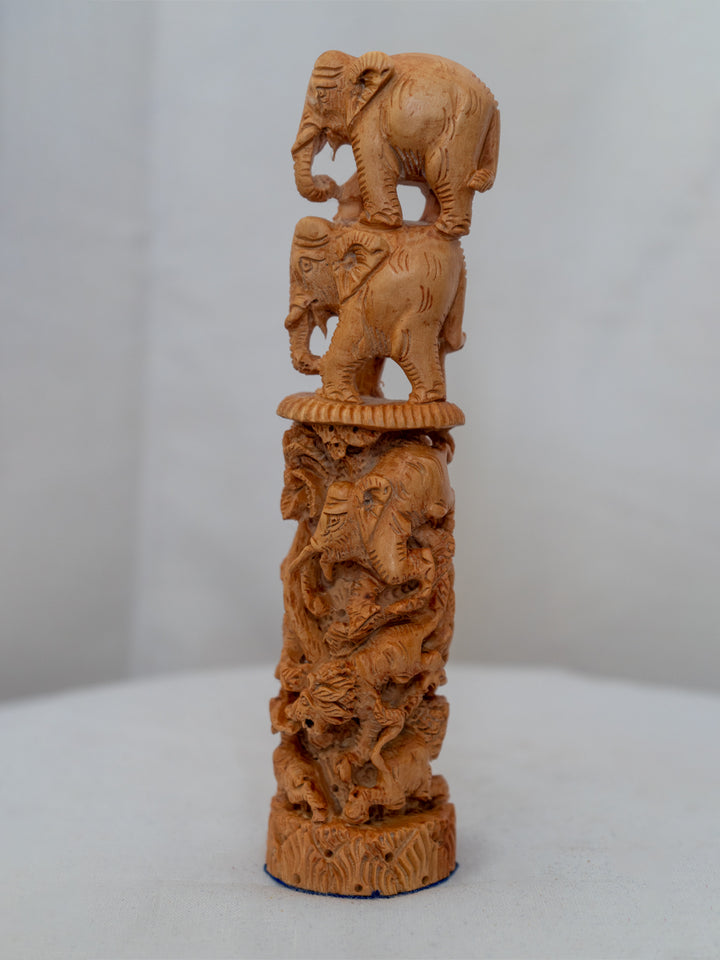 Guardians of the Wild: A Wooden Hunting Showpiece wooden carving by Ajit Kumar Thumbnail