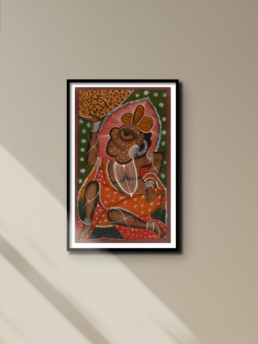 Hanuman and Mount Dronagiri: Bengal Pattachitra by Swarna chitrakar for sale