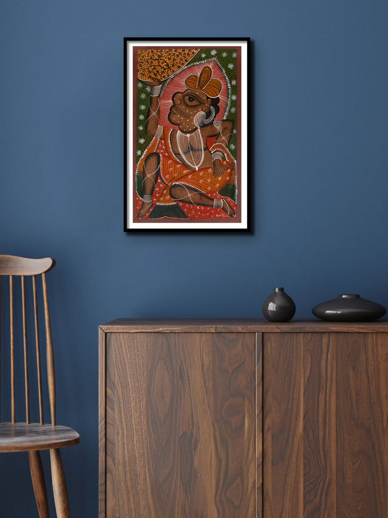 Order Hanuman and Mount Dronagiri: Bengal Pattachitra by Swarna chitrakar