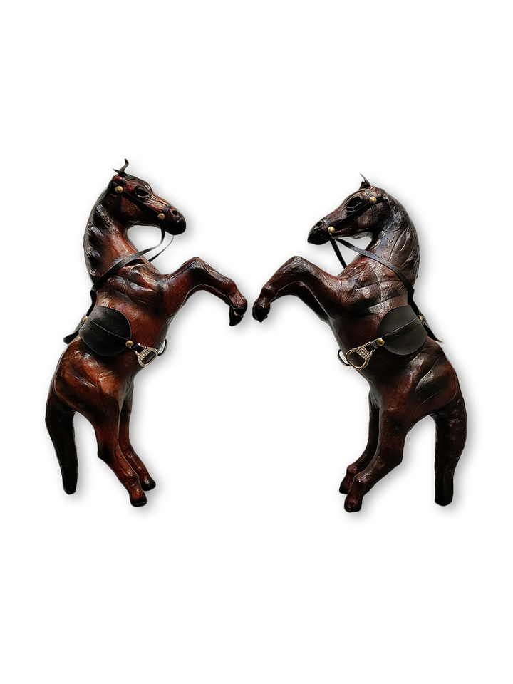 Harmonious Encounters: Elevated Leather Horses in Stride, Leather toys by Nandram Thumbnail