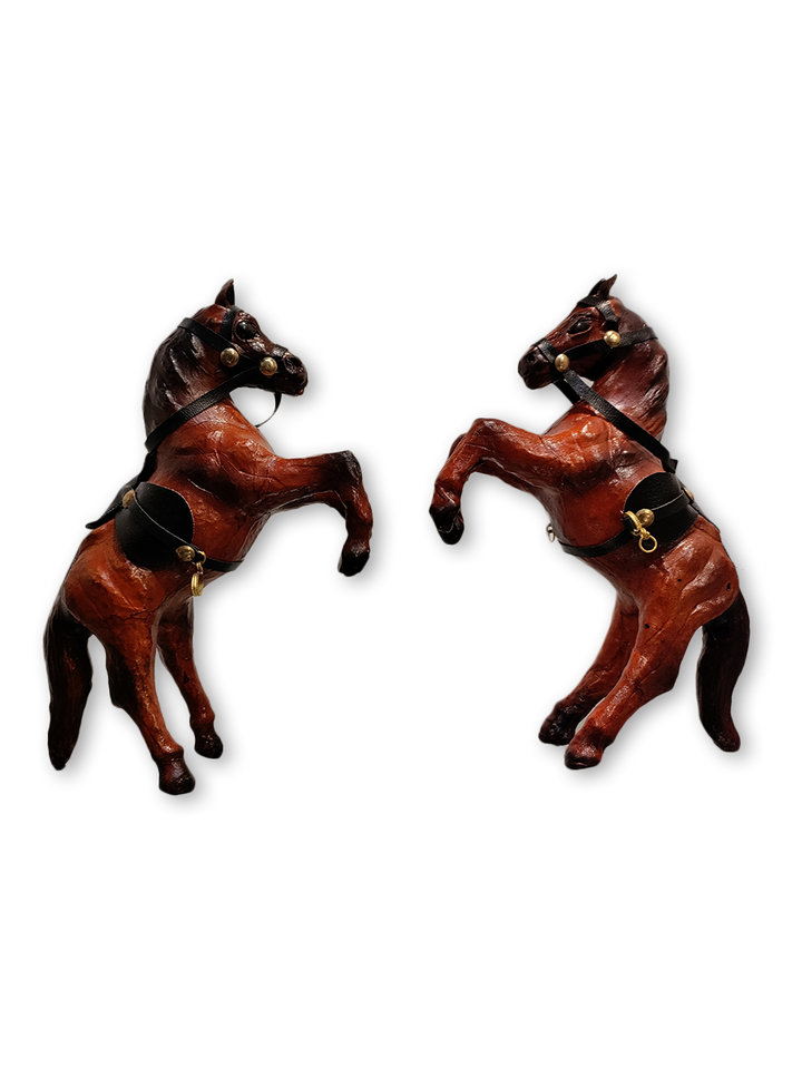 Harmonious Encounters: Elevated Leather Horses in Stride, Leather toys by Nandram Thumbnail