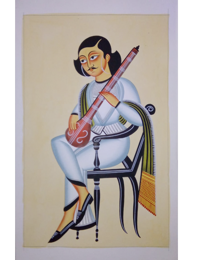 Harmonious Melodies: A Colorful Ode to Kalighat Style Patua Painting by Hasir Chitrakar Thumbnail