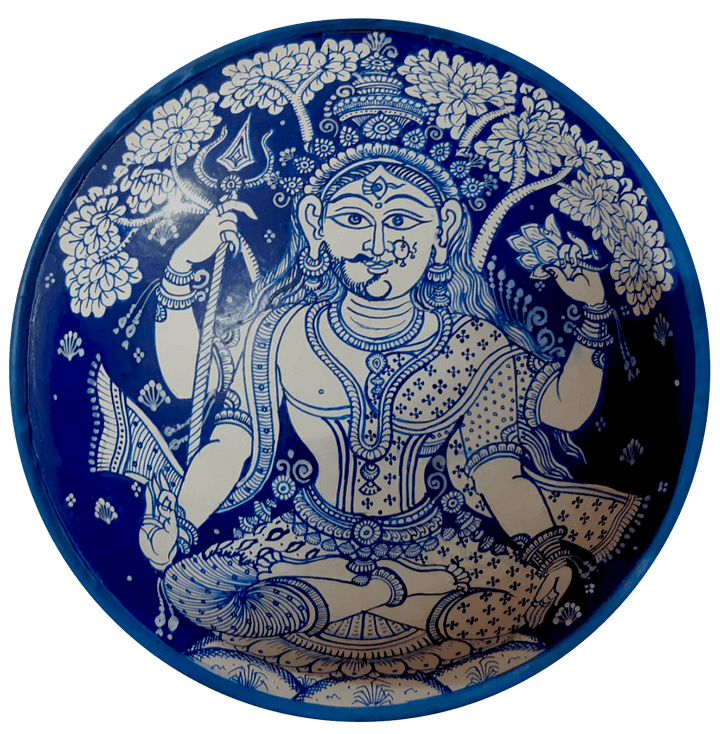 Harmonizing Divinity Monochromatic Ardhanareshwar - Pattachitra Plate by Apindra Swain for Home Decor Thumbnail
