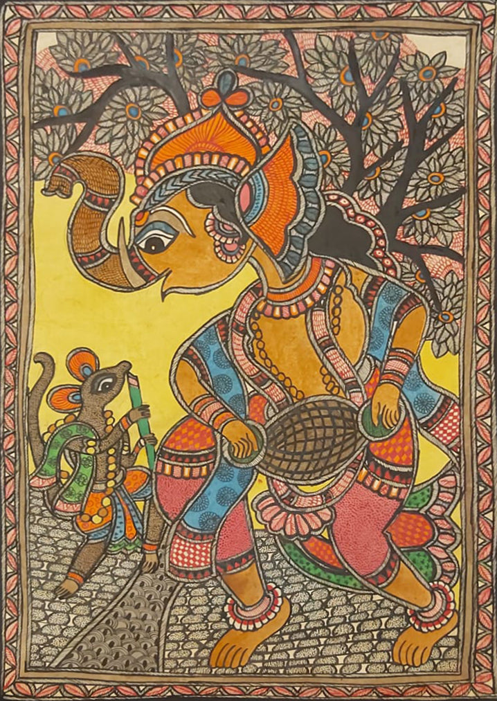 Harmony Unbound: Ganesha and Mushak’s Melodic Banter of Madhubani by Priti Karn Thumbnail