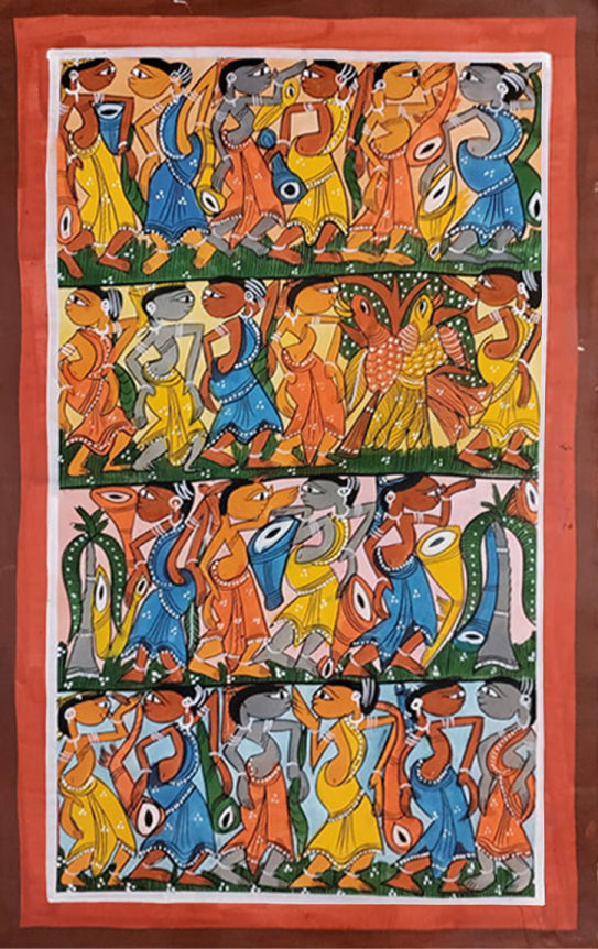 Harmony in Motion: A Bengal Pattachitra Ode to Tribal Dance by Swarna Chitrakar Thumbnail