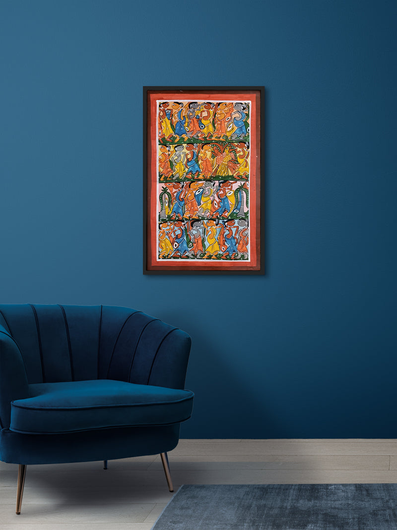 Shop Harmony in Motion: A Bengal Pattachitra Ode to Tribal Dance Bengal Pattachitra 
