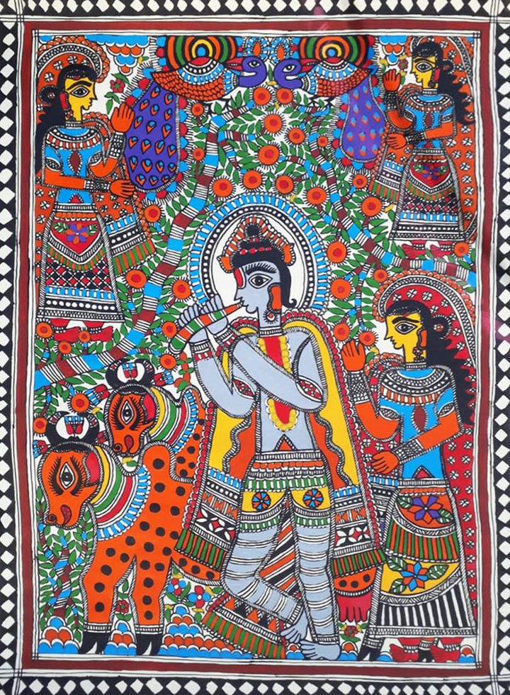 Harmony in the Meadows: Krishna and the Gopis in Madhubani by Vibhuti Nath Thumbnail