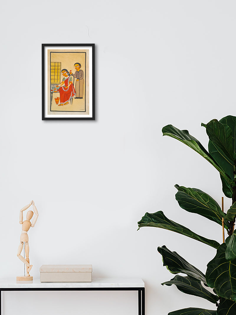 Harmony of Creativity Intimacy and Artistry on a Khalighat Canvas for sale