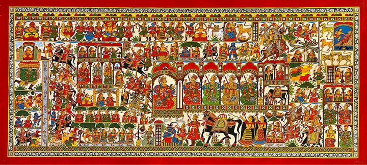 Harmony of Rajasthan: A Tapestry of the Life of Pabuji, Phad Painting by Kalyan Joshi Thumbnail