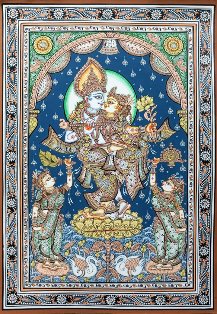 Radha Krishna - Pattachitra Art by Purusottam Swain for Home Decor Thumbnail