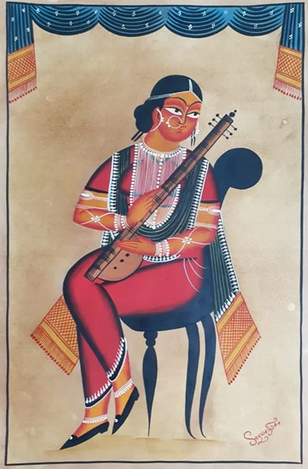 Harmony of a Wife:Kalighat painting by Hasir Chitrakar Thumbnail