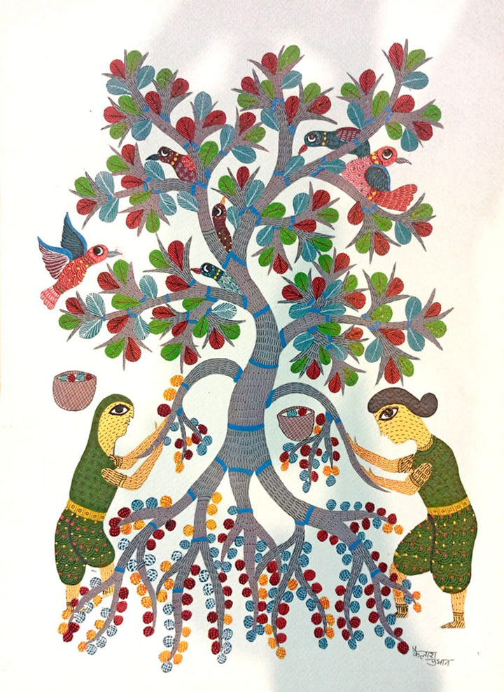 The Ghui Tree's Harvest: A Gond Painting by Kailash Pradhan Thumbnail