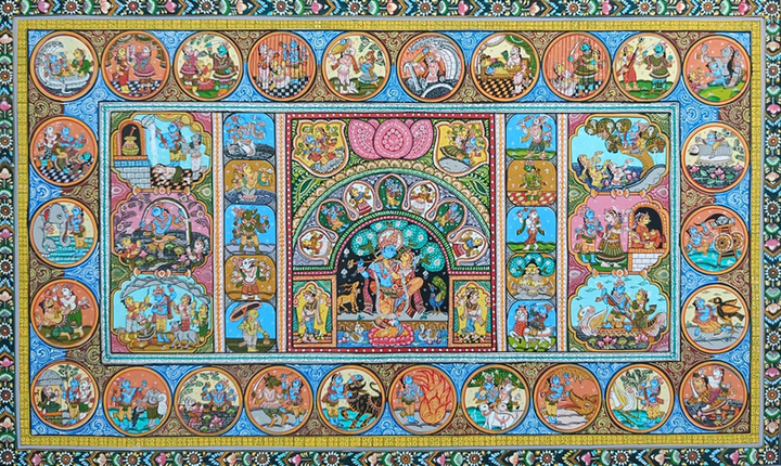 Krishna S Leela - Pattachitra Art by Purusottam Swain for Home Decor Thumbnail