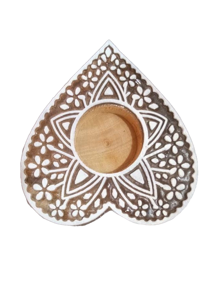 Heart shaped Wooden Block diya set by Vikas Singh Thumbnail