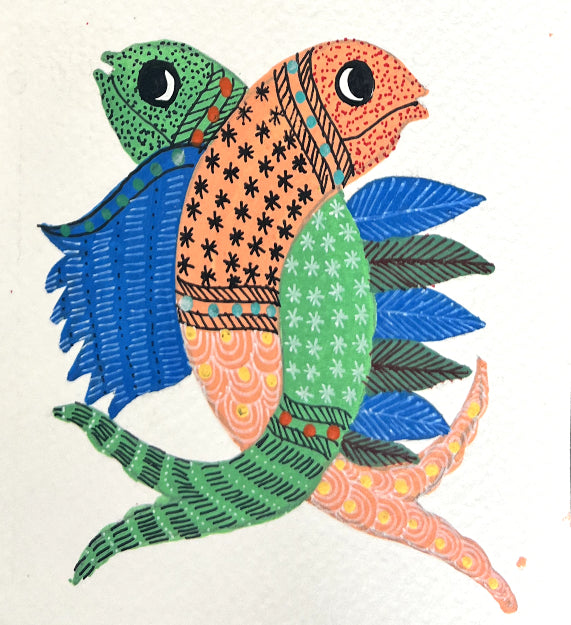 The Aquatic Embrace: Fishes in Gond by Kailash Pradhan Thumbnail