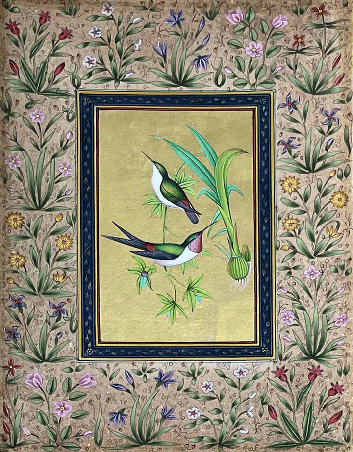 Humming birds in Bloom in Mughal Miniature by Mohan Prajapati Thumbnail
