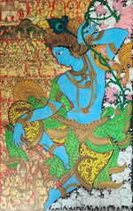 Dancing Krishna With Cows : Kalamkari painting by Harinath.N