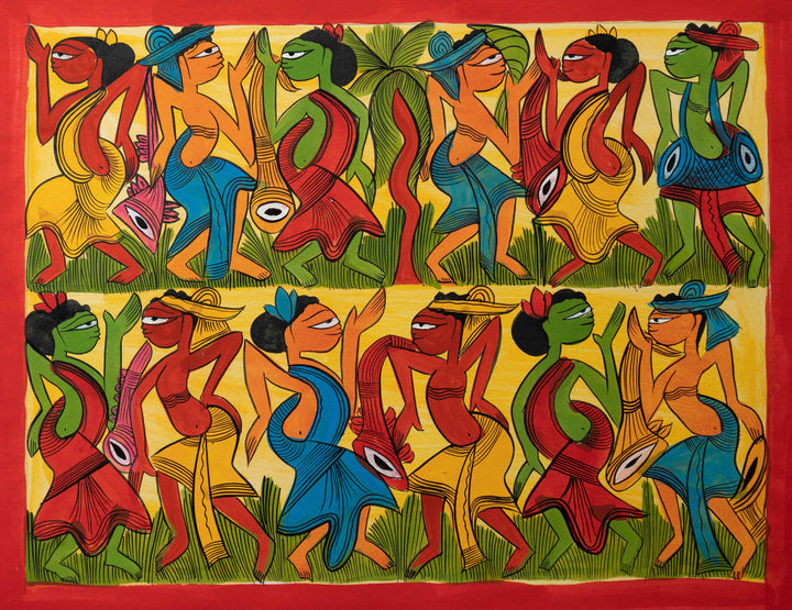 Illustration of tribal dance: Santhal-Tribal Pattachitra by Manoranjan Chitrakar Thumbnail
