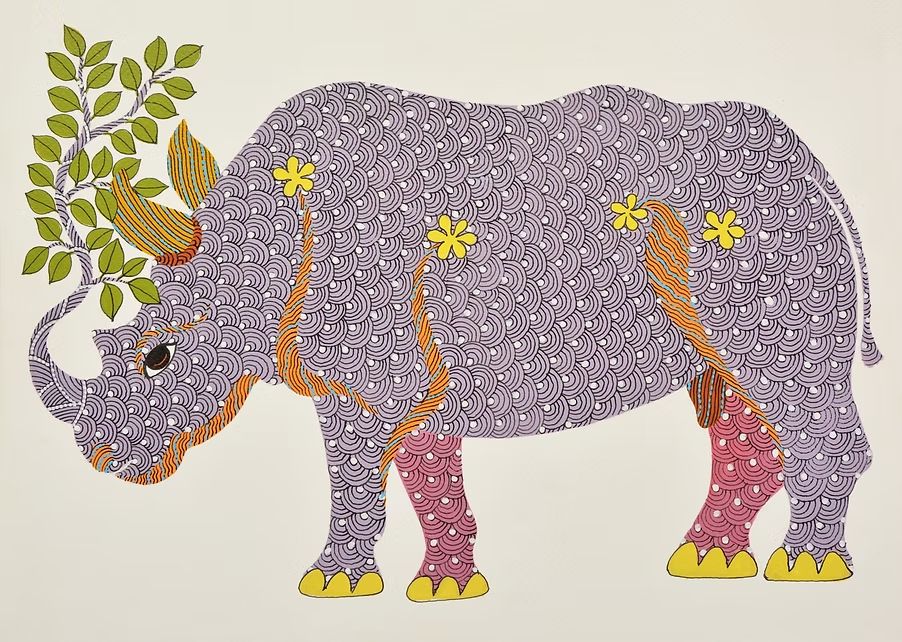 Rhinoceros in Gond by Venkat Shyam Thumbnail