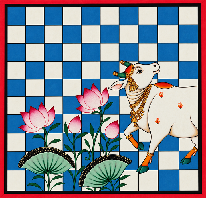 Cow and Lotus in Pichwai by Naveen Soni Thumbnail
