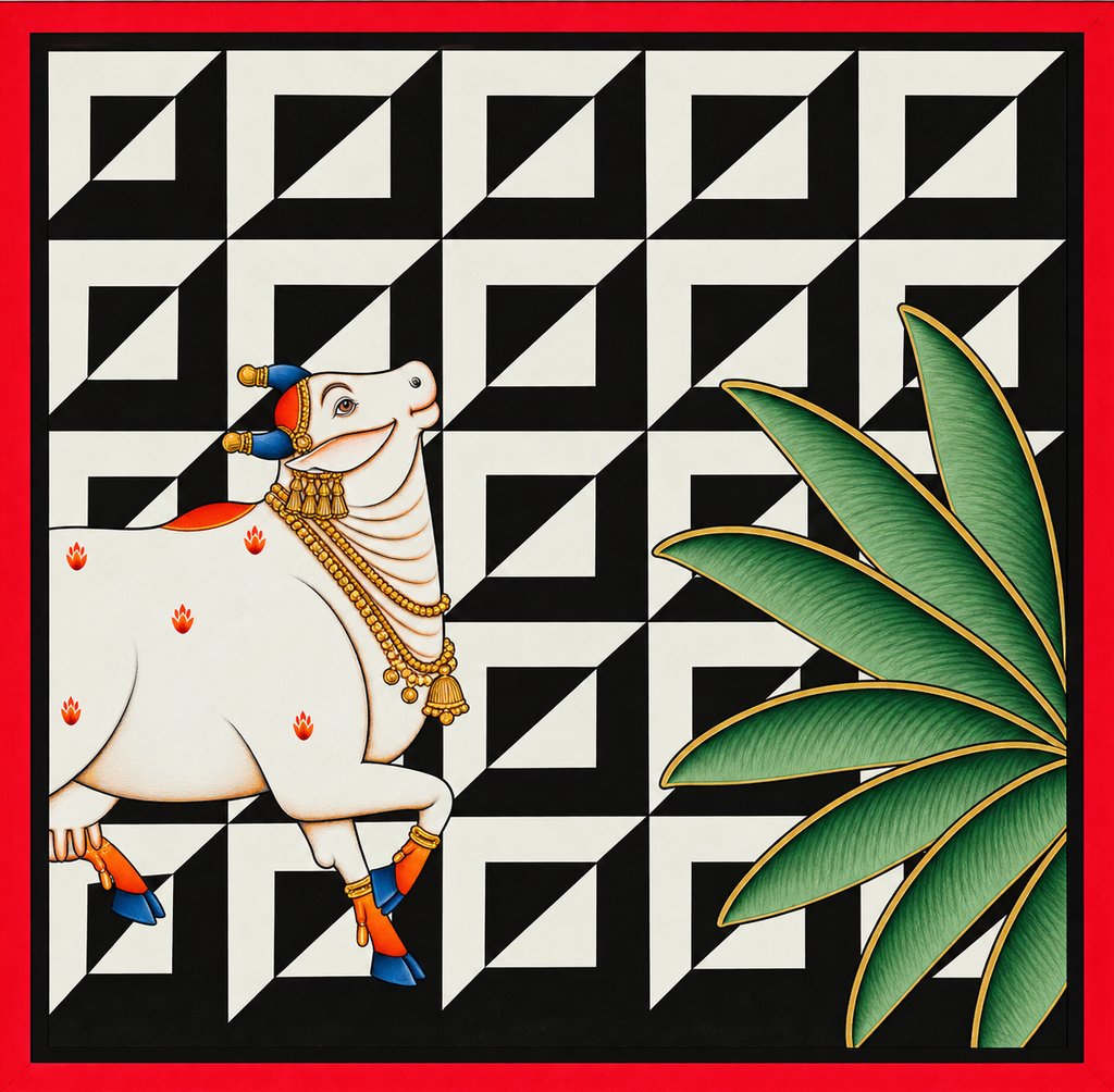 A Cow and Banana Leaves: Triangular and Square Tessellation in Pichwai by Naveen Soni Thumbnail