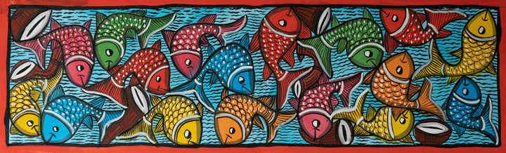 Imagery of fishes in Santhal Tribal Pattachitra by Manoranjan Chitrakar Thumbnail