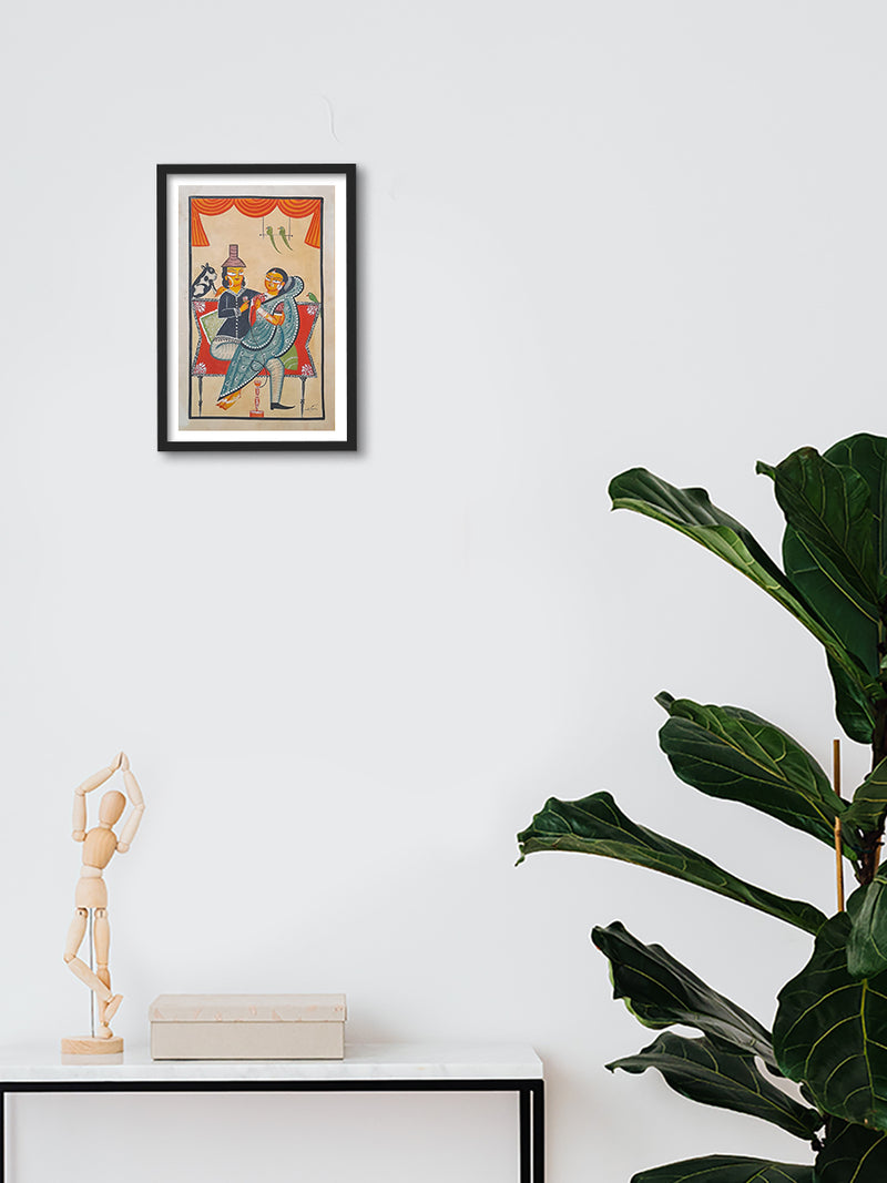 In the Embrace of Togetherness A Kalighat Painting of Leisure and Love for sale
