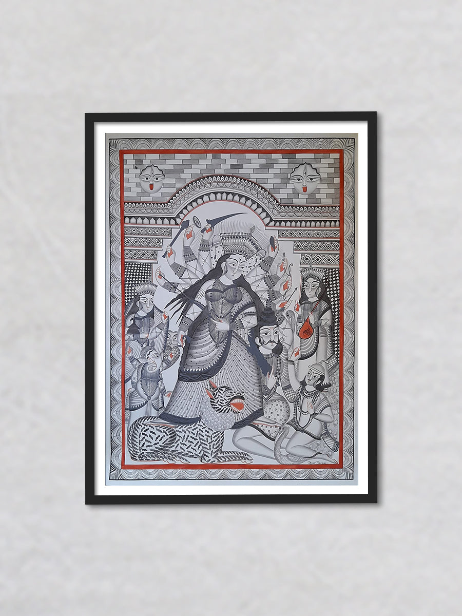 In Shades of Valor: A Kalighat Painting of Mahishasur Mardini by Uttam Chitrakar
