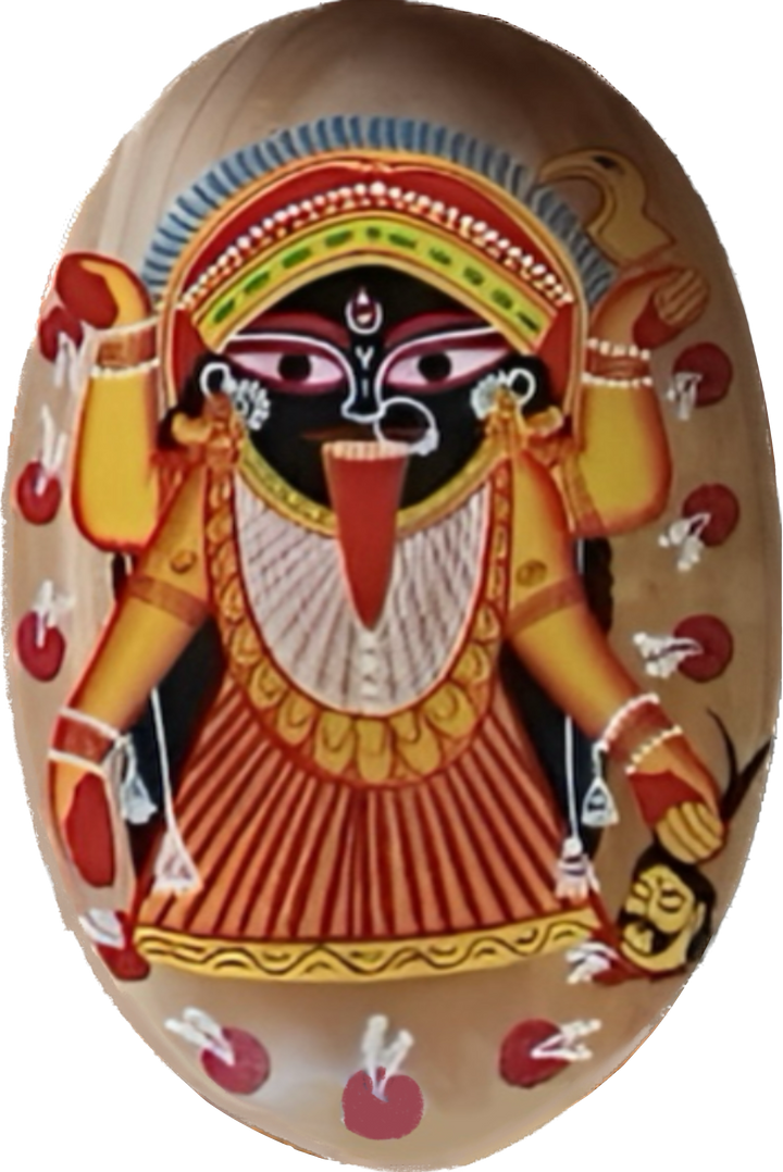 Intense avatar of Maa Kali: Bengal pattachitra Plate art by Manoranjan Chitrakar Thumbnail