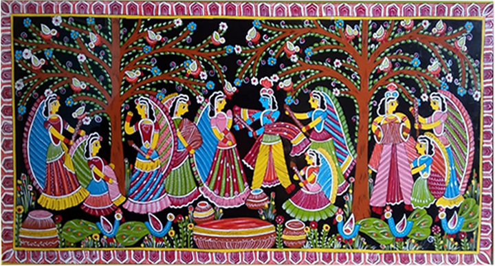Jovial holi scene of Krishna in Tikuli painting by Ashok Kumar Thumbnail