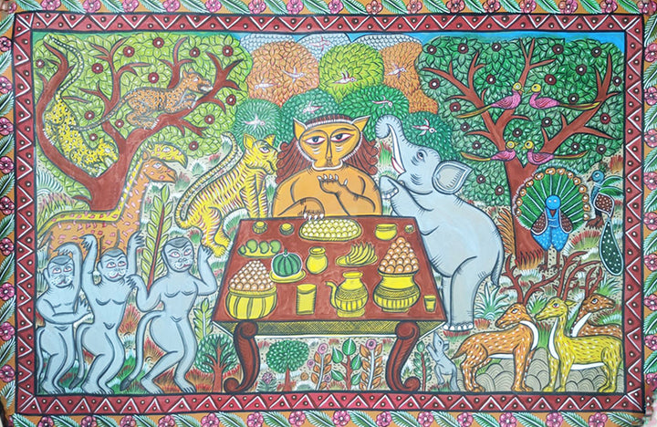 Jungle Feast in Santhal Pattachitra by Manoranjan Chitrakar Thumbnail