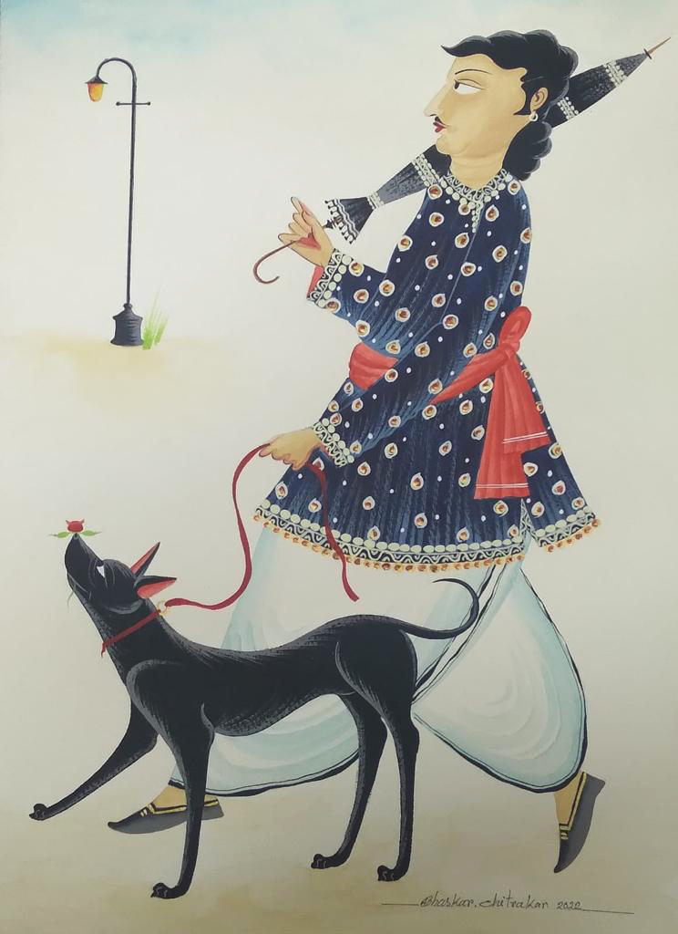 Buy Babu and his Dog: Kalighat by Bhaskar Chitrakar