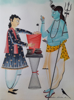 Buy Shivji eating Puchka in Kalighat Painting by Bhaskar Chitrakar