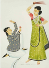 Buy The Rose and the Broom: Babu Biwi Kalighat Painting by Bhaskar Chitrakar