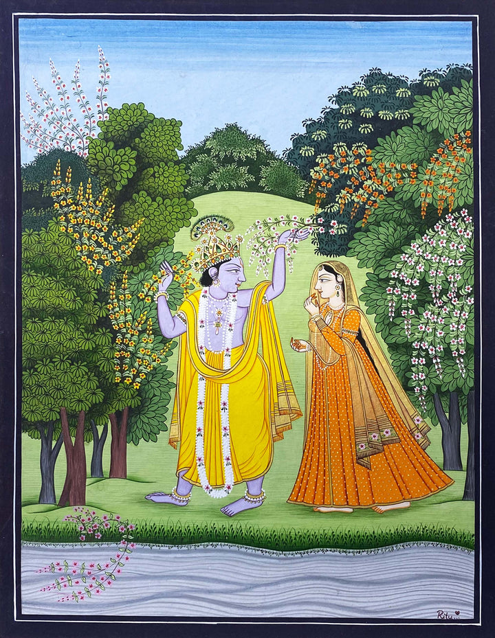 Radha and Krishna in a Van: Kangra by Poonam Katoch Thumbnail