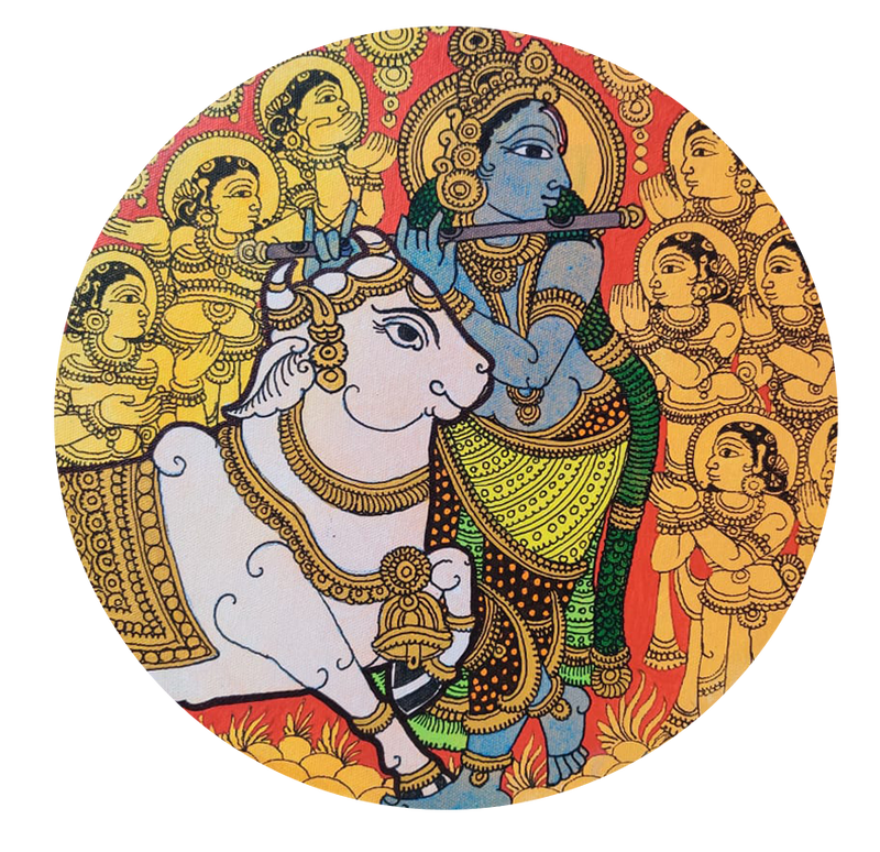 Buy Krishna with the Cow in Kalamkari by Hariath N 