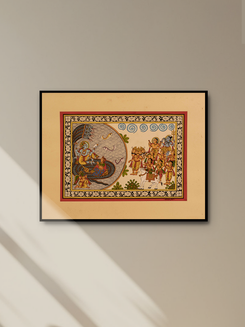 Portrayal of Lord Vishnu on Sheshnaag: Phad by Kalyan Joshi for sale